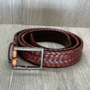 Mens Belt Size 48 Western Genuine Full Grain Leather Braided Buckle Brown